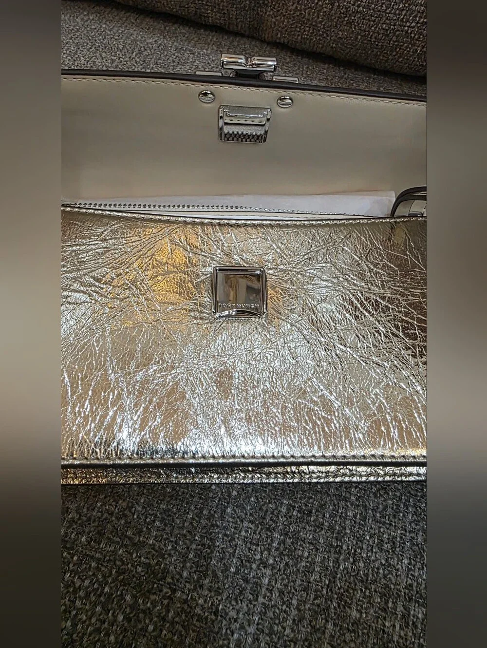 Tory Burch Metallic Gold/Silver Wristlet Clutch/ Shoulder Bag